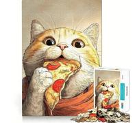 Rompecabezas para Adolescentes de 1000 Piezas con ilustración de un Gato Comiendo una Rebanada de Pizza Bordes impecables Divertido Juego Regalo Ideal para un Momento Acogedor y Divertido