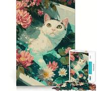 Rompecabezas para Adolescentes de 1000 Piezas con ilustración de un Gato en una bañera Floral Juego de lógica de Piezas de Ajuste preciso Juguete y silencioso para Jugar Ideal Juego artístico
