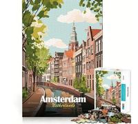 Rompecabezas para Adolescentes de 1000 Piezas con ilustración de un Paisaje Urbano y Canales de Ámsterdam,Países Bajos Ideal para divertirse,ejercitar y Relajarse Un Regalo para Navidad y