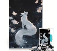 Rompecabezas para Adolescentes de 1000 Piezas con ilustración de un Zorro Blanco y Flores de Loto Juego práctico Ideal para divertirse en Familia cumpleaños y Navidad 38x52cm