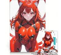 Rompecabezas para Adolescentes de 1000 Piezas con ilustración de una Sexy Chica Gato roja Estilo Anime - Colección Serie Roja Juguetes para armar Mejora la Memoria con póster y Hoja de Preguntas