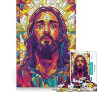 Rompecabezas para Adolescentes de 1000 Piezas con la Imagen de Jesús en vidriera Juguetes antiestrés Carrera de Velocidad Manual para Mejorar el Amor Entre Parejas 38x26cm