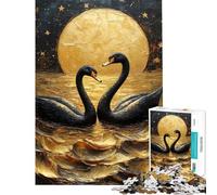 Rompecabezas para Adolescentes de 1000 Piezas con la Pintura Cisnes Negros bajo la Luna Dorada Rompecabezas para Adultos Juego de ingenio Regalo Ideal para Mujeres y para Toda la Familia (38x26cm)