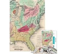 Rompecabezas para Adolescentes de 1000 Piezas con Mapa Antiguo de América Rompecabezas para Adultos Juegos Divertidos Carrera de Velocidad Manual Interacción Entre Padres e Hijos (tamaño 38x26cm)