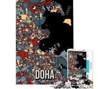 Rompecabezas para adolescentes de 1000 piezas con mapa de la ciudad de Doha Qatar póster de viaje juego desafiante juguetes juego familiar mejora la memoria regalos de amigo invisible (tamaño 50x75cm)
