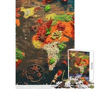 Rompecabezas para Adolescentes de 1000 Piezas con Mapa del Mundo de Las Especias Juegos educativos Actividades Familiares Juguete Educativo con póster y Hoja de Preguntas a Juego (50x75cm)