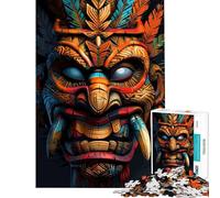 Rompecabezas para Adolescentes de 1000 Piezas con máscara Tiki de Tribu indígena Rompecabezas para Adultos Juego práctico de análisis y lógica Regalo de cumpleaños (tamaño 38x26cm)