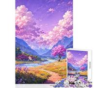Rompecabezas para adolescentes de 1000 piezas con paisaje de anime y cerezo en flor Juego educativo de carreras de velocidad manual Juguetes para armar con póster y hoja de preguntas a juego (38x26cm)