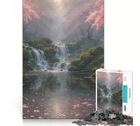 Rompecabezas para Adolescentes de 1000 Piezas con Paisaje de Cascada y Flores de Cerezo,Bordes impecables,Juego Divertido para Pensar,Momento Acogedor y Divertido,decoración navideña (38x26cm)