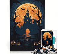 Rompecabezas para Adolescentes de 1000 Piezas con Paisaje de Halloween, Juguetes para armar, Mejora la Memoria, con póster y Hoja de Preguntas a Juego 38x26cm