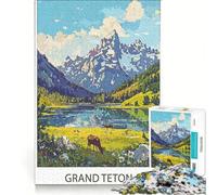 Rompecabezas para Adolescentes de 1000 Piezas con Paisaje de Las montañas Grand Teton, Juegos relajantes, Actividades Divertidas para Hacer en casa, Juego con un diseño Precioso 38x52cm