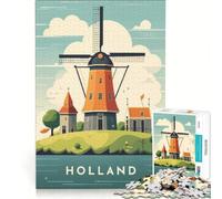 Rompecabezas para Adolescentes de 1000 Piezas con póster de Viaje a Holanda, Juegos relajantes, interacción Entre Padres e Hijos, Juego de desafío único 38x26cm