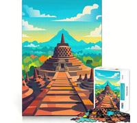 Rompecabezas para Adolescentes de 1000 Piezas con póster del Templo de Borobudur Articulaciones Suaves Divertido Juguete para desarrollar el Cerebro Juego Relajante Regalo de cumpleaños (38x52cm)