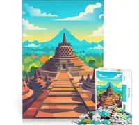 Rompecabezas para Adolescentes de 1000 Piezas con póster del Templo de Borobudur, Juego Imposible, Regalo de cumpleaños, con póster a Juego y Hoja de Preguntas y respuestas 50x75cm