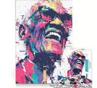 Rompecabezas para Adolescentes de 1000 Piezas con Retrato Colorido de Ray Charles Juegos educativos decoración de Pared con póster y Hoja de Preguntas a Juego 38x26cm