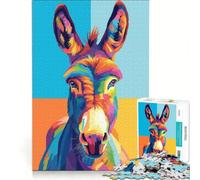 Rompecabezas para Adolescentes de 1000 Piezas con Retrato de Burro Colorido Estilo Pop Art, Juguetes para armar, Mejora la Memoria, con póster y Hoja de Preguntas a Juego 38x26cm