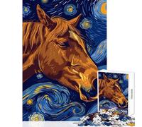 Rompecabezas para Adolescentes de 1000 Piezas con Retrato de Caballo al Estilo de La Noche Estrellada Juego Educativo para la decoración del hogar Juguetes para Entrenar el Cerebro y Las Manos