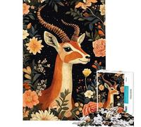 Rompecabezas para Adolescentes de 1000 Piezas con Retrato de gacela en un Entorno Floral Rompecabezas para Adultos antiestrés Decoración Diversión en casa (Tamaño 50x75cm)