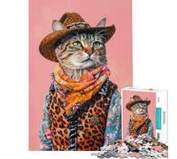Rompecabezas para Adolescentes de 1000 Piezas con Retrato de Gato Vaquero Estampado artístico de Moda Animal desafío para la Inteligencia Cerebral Juguetes adictivos juegor antiestrés Divertido