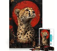 Rompecabezas para Adolescentes de 1000 Piezas con Retrato de Guepardo y círculo Rojo Juego de articulaciones firmes Juguete cognitivo Diversión fácil Regalo de decoración navideña (38x52cm)