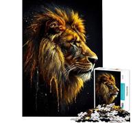 Rompecabezas para Adolescentes de 1000 Piezas con Retrato de león Dorado sobre Fondo Negro Ideal para cumpleaños y Navidad Juguetes de Bricolaje para Mujeres Mayores de 14 años (38x26cm)