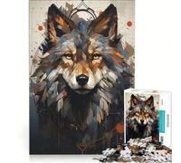 Rompecabezas para Adolescentes de 1000 Piezas con Retrato de Lobo Estilo Boho, Juego Imposible, Regalo de cumpleaños, con póster y Hoja de Preguntas a Juego 38x26cm