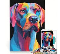 Rompecabezas para Adolescentes de 1000 Piezas con Retrato de Perro a Color sobre Fondo Negro, Juego práctico, Actividades Divertidas para Hacer en casa, con póster y Hoja de Preguntas a Juego 50x75cm