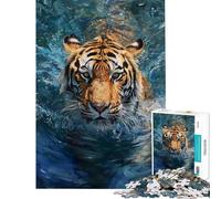 Rompecabezas para Adolescentes de 1000 Piezas con Retrato de Tigre acuático Rompecabezas para Adultos Juegos Familiares dificultad Alta cumpleaños y Navidad (tamaño 38x26cm)