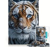 Rompecabezas para adolescentes de 1000 piezas con retrato de tigre de ojos azules,arte de borde premium,juego de concentración mental,diversión para el tiempo libre,regalo artístico de Navidad 50x75cm