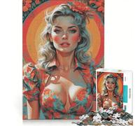 Rompecabezas para Adolescentes de 1000 Piezas con Retrato Pin-up Floral de una Rubia, Juego Imposible, Ideal para Reducir el estrés, Perfecto como Regalo 50x75cm