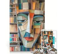 Rompecabezas para Adolescentes de 1000 Piezas con Rostro Abstracto Hecho de Libros, Juguetes antiestrés, desafío exigente, Que fomenta el Amor Entre Parejas 38x26cm