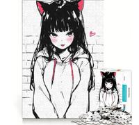 Rompecabezas para Adolescentes de 1000 Piezas con Sudadera con Capucha de Chica Kawaii Neko, Juguete Educativo, Mejora la Memoria, con póster y Hoja de Preguntas a Juego 38x52cm
