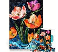 Rompecabezas para Adolescentes de 1000 Piezas con Tulipanes Azules, Bordes impecables, Divertido Juego de Habilidad Mental, Juego Tranquilo y Divertido, Ideal para cumpleaños (38x26cm)