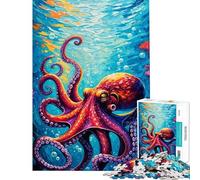 Rompecabezas para Adolescentes de 1000 Piezas con un Colorido Pulpo en el océano Rompecabezas para Adultos Juegos Divertidos Carrera de Velocidad Manual interacción Entre Padres e Hijos (38x26cm)