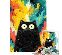 Rompecabezas para Adolescentes de 1000 Piezas con un Gato Negro Esponjoso y Fondo Colorido Juguetes antiestrés para Adolescentes Que ayudan a desarrollar el Pensamiento analítico y lógico (38x52cm)