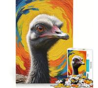 Rompecabezas para Adolescentes de 1000 Piezas con un simpático Avestruz, Juegos educativos, decoración de Pared, con póster y Hoja de Preguntas a Juego 38x52cm