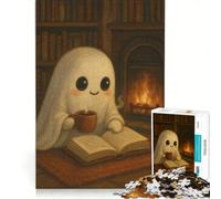 Rompecabezas para Adolescentes de 1000 Piezas con un simpático Fantasma Leyendo Libros, Juguete Educativo para Mejorar la Memoria, con póster y Hoja de Preguntas a Juego 50x75cm