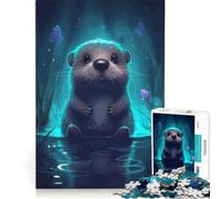 Rompecabezas para Adolescentes de 1000 Piezas con una Linda Nutria en luz Azul, Juguetes antiestrés, un desafío difícil, Que fortalece el Amor Entre Parejas 38x52cm