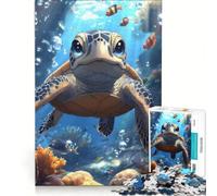 Rompecabezas para Adolescentes de 1000 Piezas con una Linda Tortuga en el océano, Juguetes antiestrés, un desafío difícil, Que fortalece el Amor Entre Parejas 38x26cm