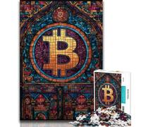 Rompecabezas para Adolescentes de 1000 Piezas con vidrieras de Bitcoin Juegos educativos para Decorar el hogar Toda la Familia (38x26cm)