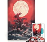 Rompecabezas para Adolescentes de 1000 Piezas con Vista al océano y Luna de Sangre, Juego de ingenio, difícil de completar, Toda la Familia 38x52cm