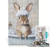 Rompecabezas para Adolescentes de 1000 Piezas Conejito,Hora del baño,Piezas de Ajuste preciso,Juguete lógico,Divertido,Juego Tranquilo,Cumpleaños,Arte,Juego (38x26cm)