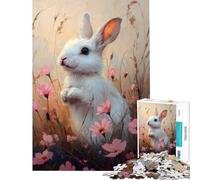 Rompecabezas para Adolescentes de 1000 Piezas Conejo Blanco Entre Flores Juego práctico Divertido y con Humor Regalo Ideal para Reducir el estrés (tamaño 50x75cm)