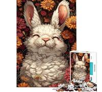 Rompecabezas para Adolescentes de 1000 Piezas Conejo Blanco Entre Flores Rompecabezas para Adultos Juegos Divertidos para Mejorar la Memoria cumpleaños y Navidad (Tamaño 38x26cm)