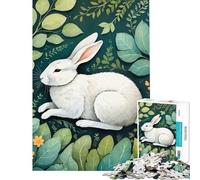 Rompecabezas para Adolescentes de 1000 Piezas Conejo Blanco Entre Hojas Ideal para cumpleaños y Navidad Mejora la Memoria Juguete Decorativo para la Pared Apto para Mayores de 14 años 50x75cm