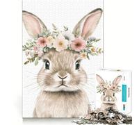 Rompecabezas para Adolescentes de 1000 Piezas Conejo con Corona Floral,decoración de Corte preciso,Juguete Creativo y Divertido,Juego de Paz,Pieza de Arte navideña (50x75cm)