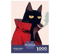 Rompecabezas para Adolescentes De 1000 Piezas Cool Cat in Red Jacket Rompecabezas para Adultos Juego De Ingenio Decoración De Pared Regalos para Reducir El Estrés 70x50cm/1000pcs