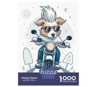 Rompecabezas para Adolescentes De 1000 Piezas Cool Dog Riding Motorcycle Illustration Rompecabezas Juguetes Antiestrés Mejora La Memoria Oferta como Regalo para Toda La Familia 52x38cm/1000pcs