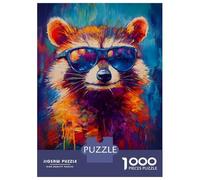 Rompecabezas para Adolescentes De 1000 Piezas Cool Raccoon Sunglasses Painting Abstract Rompecabezas para Adolescentes Juegos Relajantes Carrera De Velocidad De Manos 70x50cm/1000