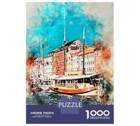 Rompecabezas para Adolescentes De 1000 Piezas Copenhagen in Watercolor Rompecabezas para Adultos Juego De Ingenio Juego Antiestrés Juego Desafiante Regalos 52x38cm/1000pcs